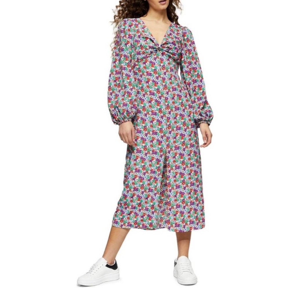 *BRAND NEW* Topshop Floral Twist Front along Sleeve Midi Dress
